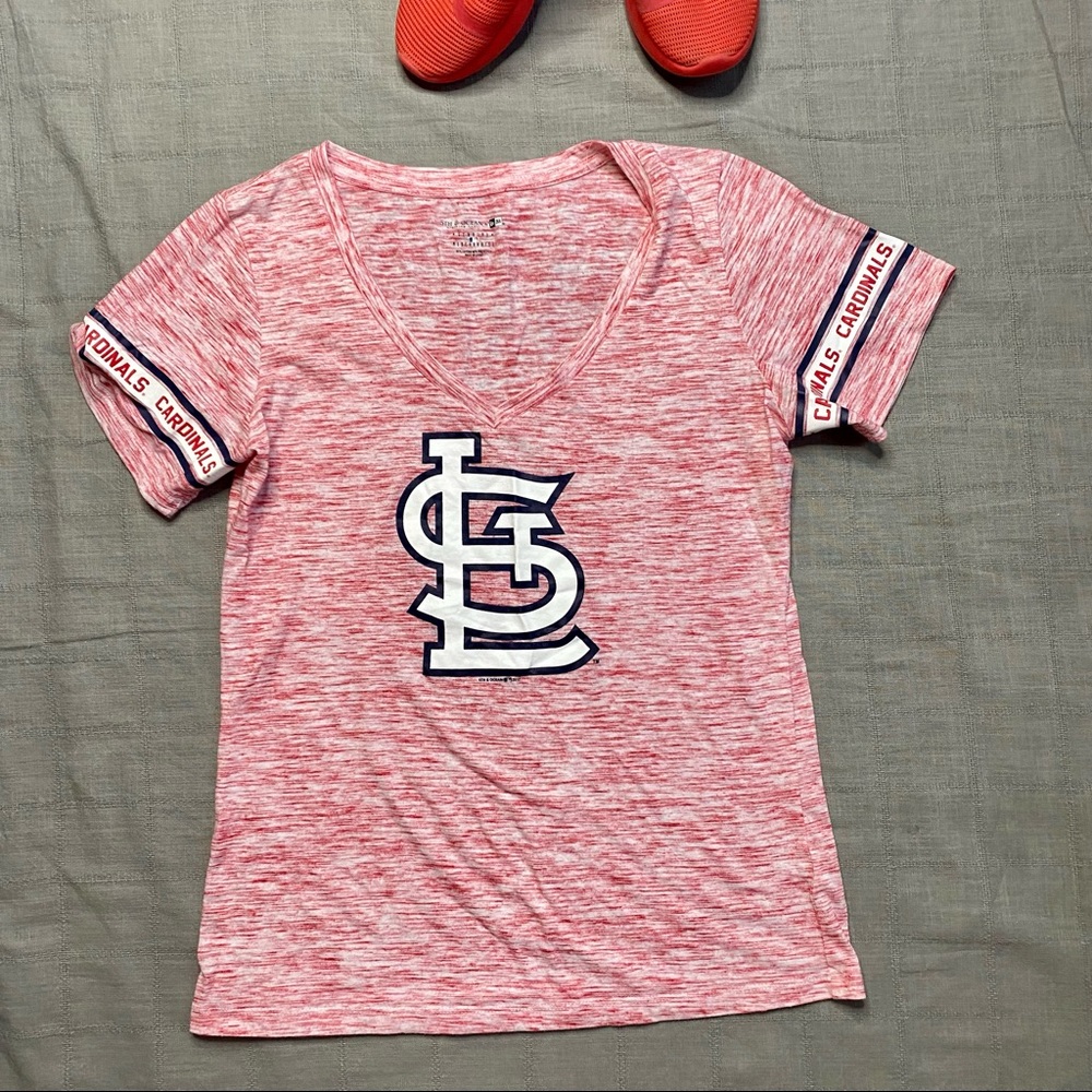 St Louis Cardinals V Neck Tee Womens Large Red Heather MLB 5th & Ocean - Picture 2 of 8